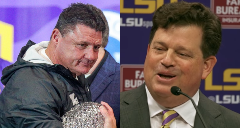 Ed Orgeron (L) and Scott Woodward (R).