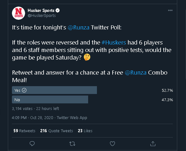 The poll @HuskerSports took down.