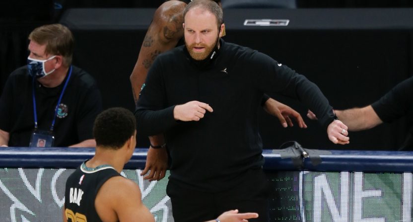 Grizzlies' coach Taylor Jenkins and guard Desmond Bane in a Jan. 18 game.