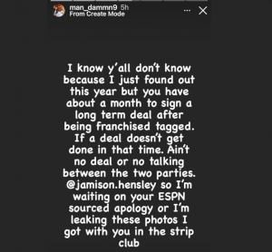 Matthew Judon's Instagram comments on Jamison Henley's reporting.