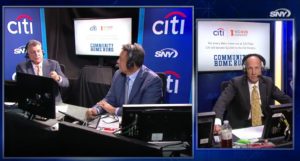 Keith Hernandez (left), Ron Darling, and Gary Cohen (right).