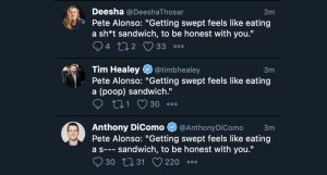 Three Mets' reporters found three different ways to cover Pete Alonso's "shit sandwich" comment.