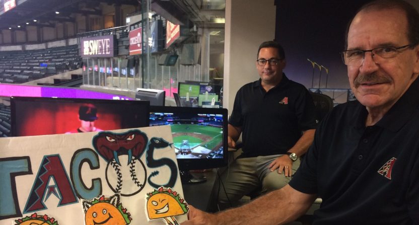 Bob Brenly (R) on an August 2019 Diamondbacks broadcast.