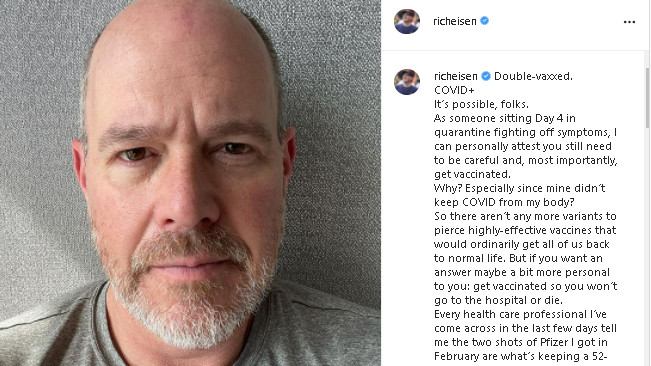 Rich Eisen's post about battling COVID-19 symptoms.