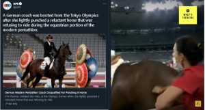 A NPR tweet on Kim Raisner "lightly punching" a horse.
