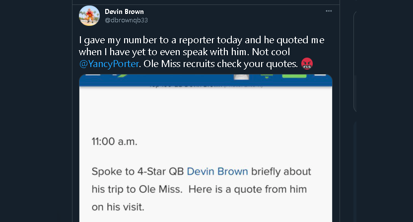 Devin Brown's tweet on Yancy Porter.