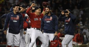 The Boston Red Sox celebrate a Wild Card win.
