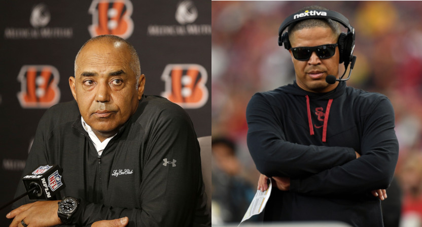 Marvin Lewis (L) is not coaching USC. Donte Williams (R) is.