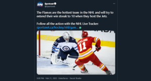 A Sportsnet Jets-Flames tweet.