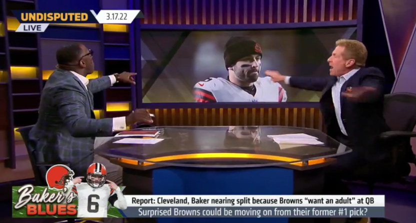 A March 17 Undisputed argument between Skip Bayless and Shannon Sharpe over Baker Mayfield.