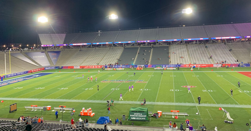 A shot from a postponed USFL game on Sunday, April 17.