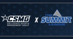 A Collegiate Sports Media Group/Summit League partnership graphic.
