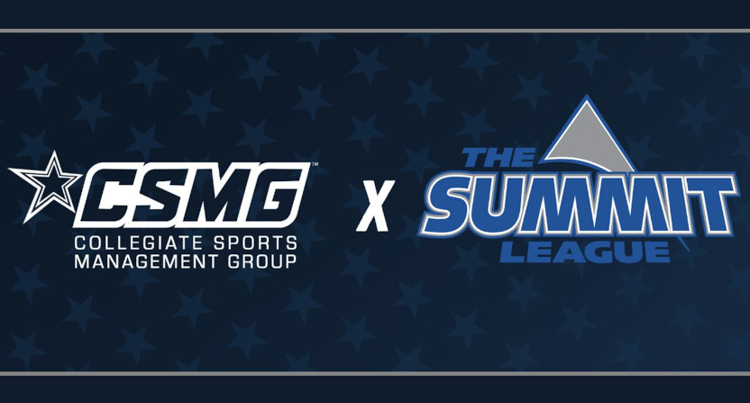 A Collegiate Sports Media Group/Summit League partnership graphic.