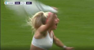 England's Chloe Kelly celebrates a crucial UEFA Women's Euro final goal.