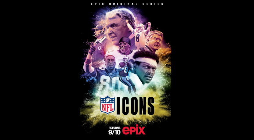 A poster for EPIX docuseries "NFL Icons."