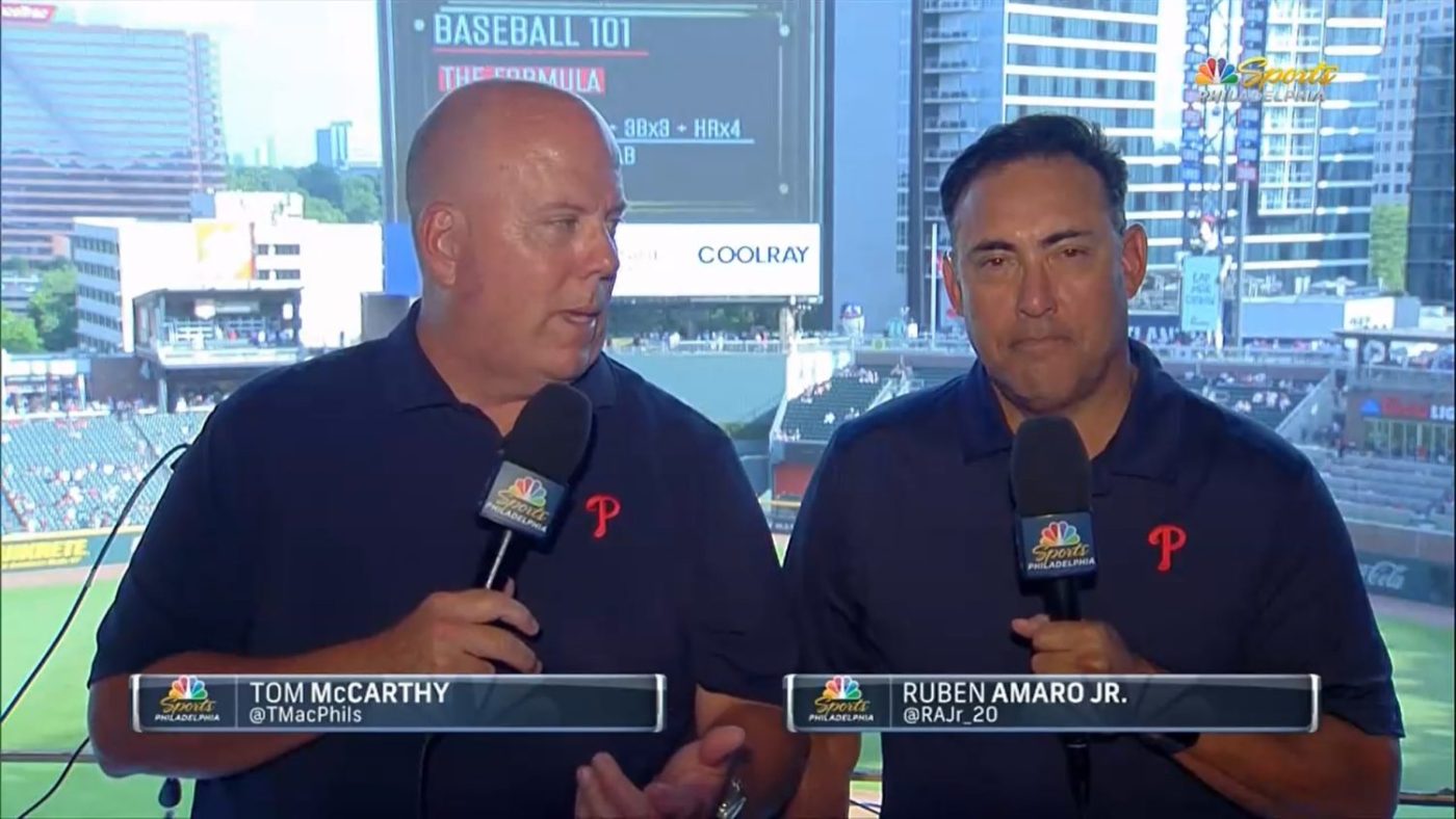 Phillies broadcasters Tom McCarthy and Ruben Amaro Jr.