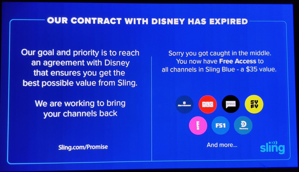 Sling TV screen Disney contract dispute