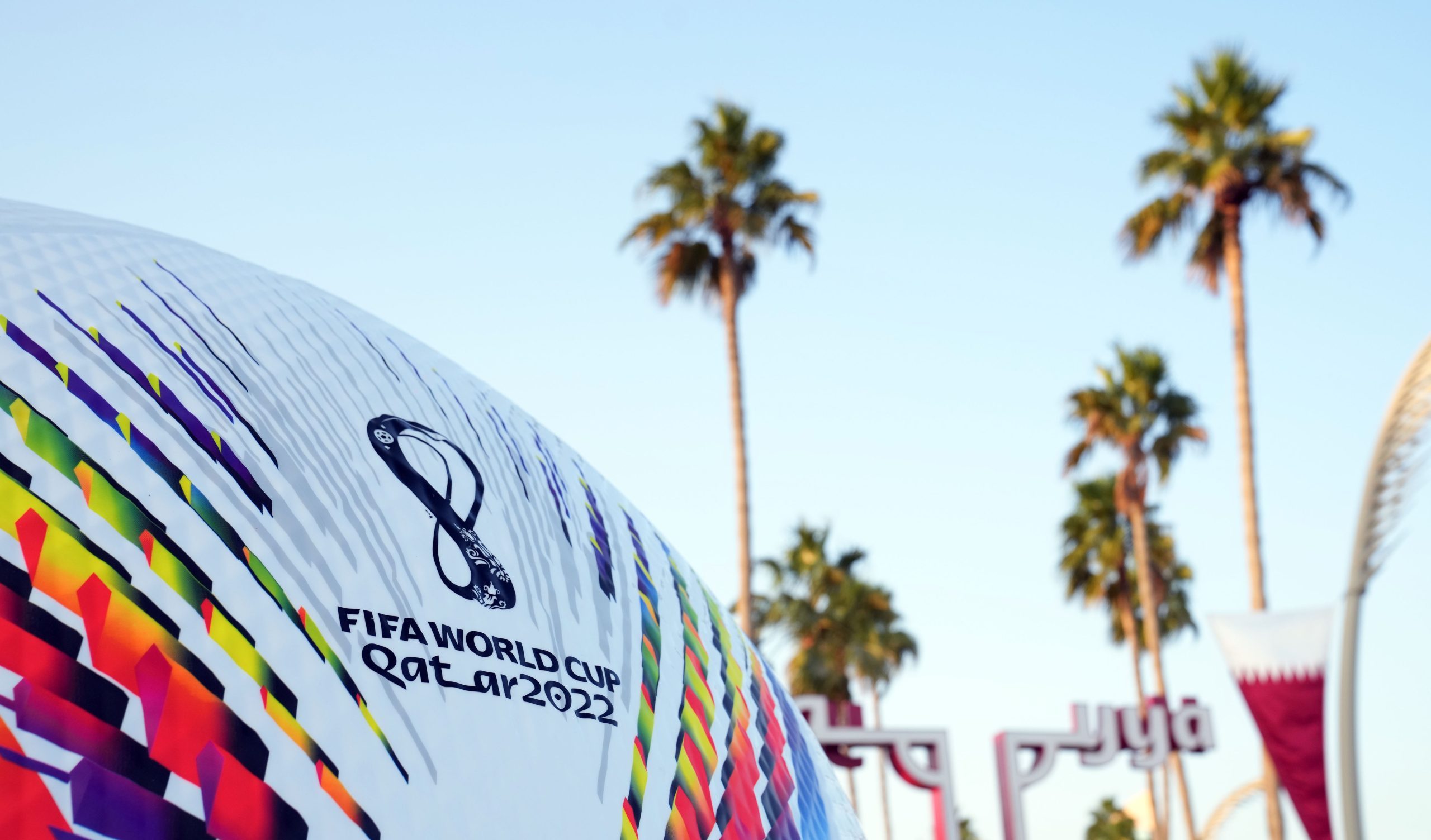 A giant soccer ball sits on the Corniche Waterfront ahead of the 2022 FIFA World Cup.