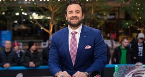 Jeff Saturday on SportsCenter at the Mall of America in 2018 around Super Bowl LII.