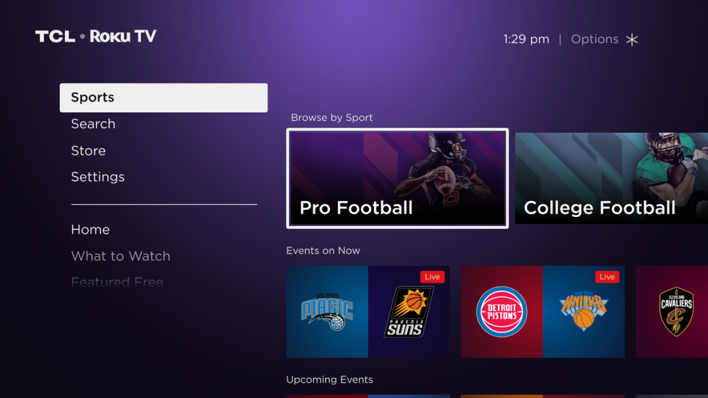 A Roku Sports experience preview graphic.