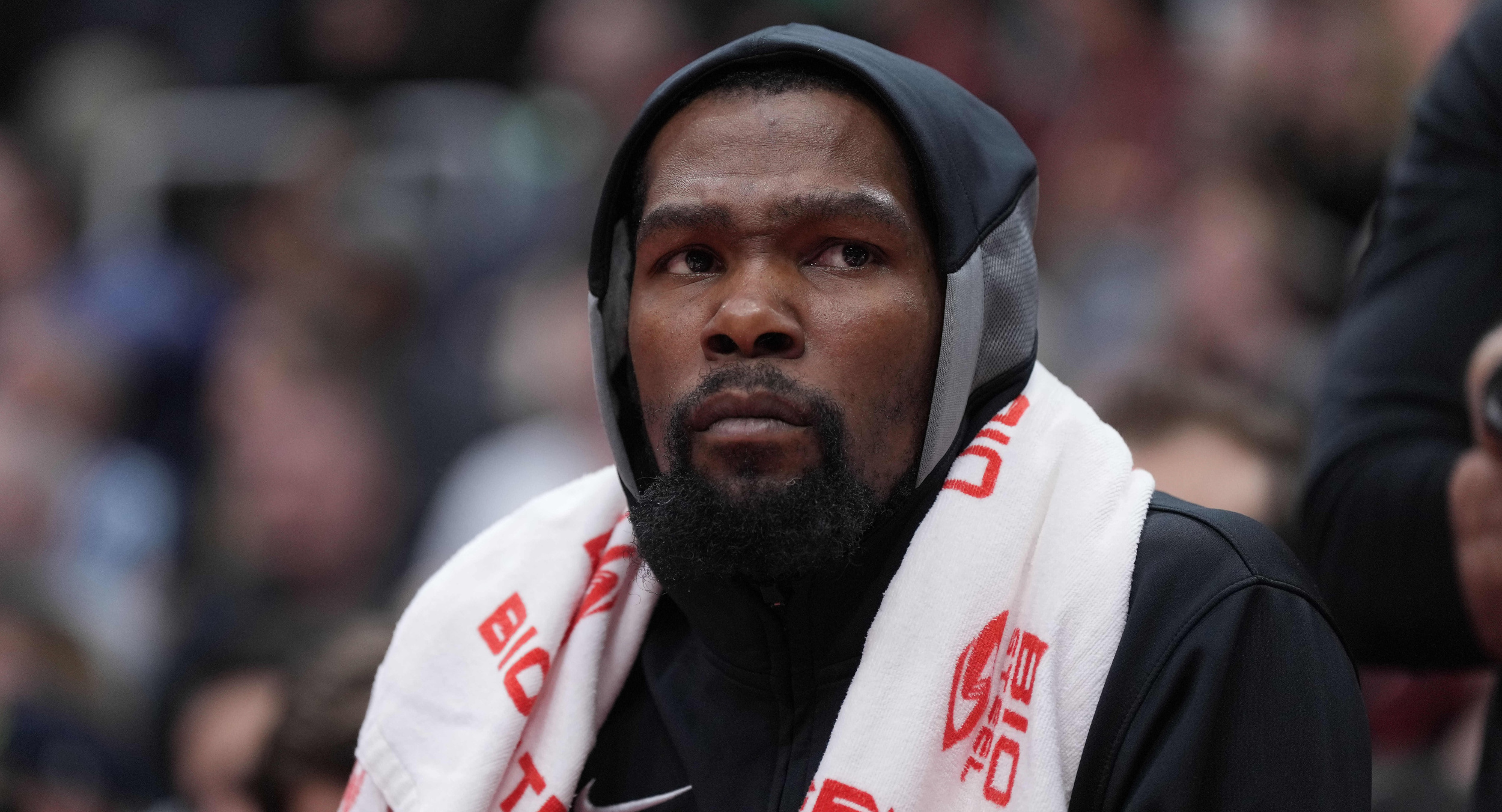 Kevin Durant on the Nets' bench in a Dec. 16, 2022 game.