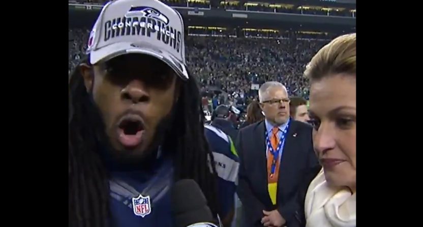 Richard Sherman and Erin Andrews after the 2013 NFC Championship Game