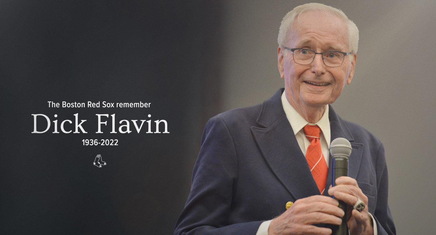 A Red Sox graphic on the passing of Dick Flavin.