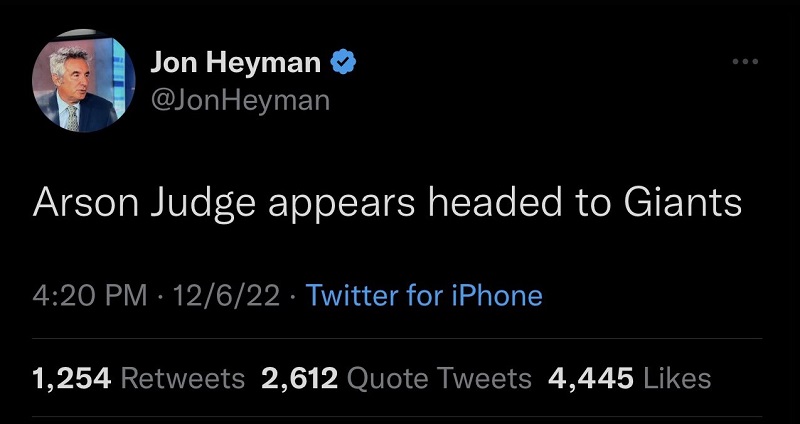 Jon Heyman's "Arson Judge" tweet.