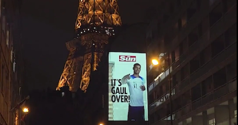 The Sun's "It's Gaul Over" billboard in Paris.