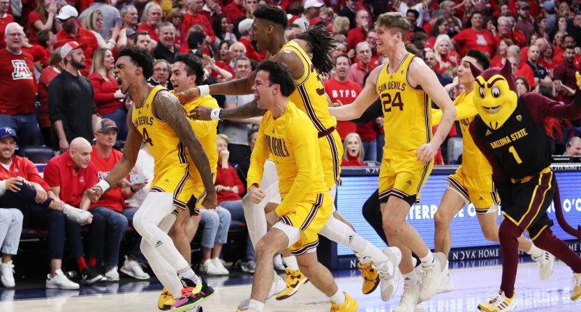 Desmond Cambridge Jr. nails a buzzer-beating three from beyond half-court to give Arizona State a stunning win over Arizona in Tucson.