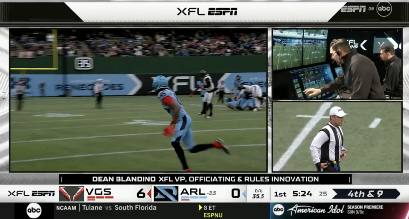 The XFL on ESPN broadcast shows off a new replay system with Dean Blandino in the Command Center.