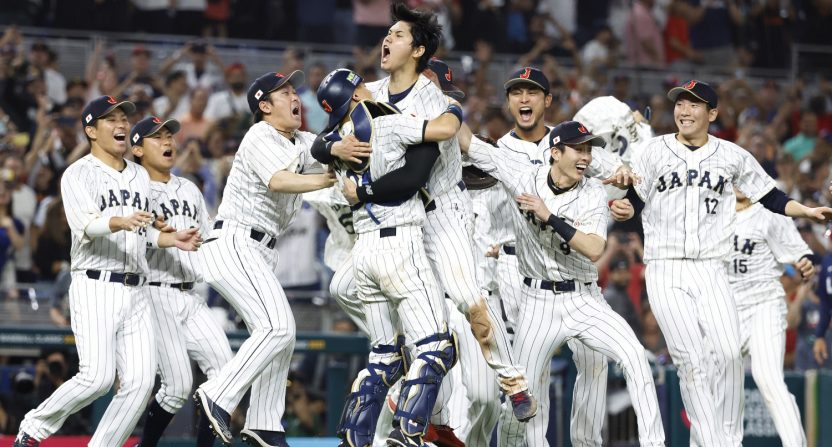 Shohei Ohtani and Japan celebrate a World Baseball Classic title.