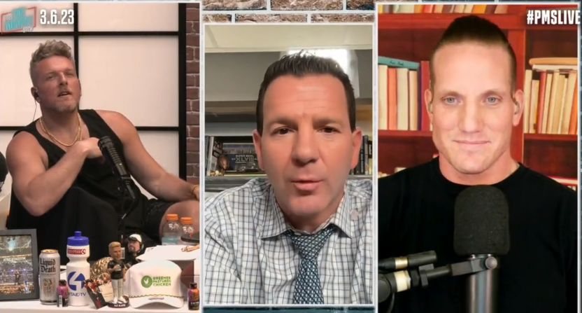 Pat McAfee, Ian Rapoport, and A.J. Hawk on The Pat McAfee Show on March 7, 2023.