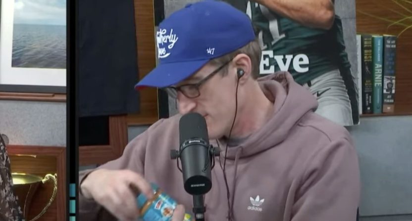 Andrew Perloff trying to eat peanut butter during CBS Sports Radio show