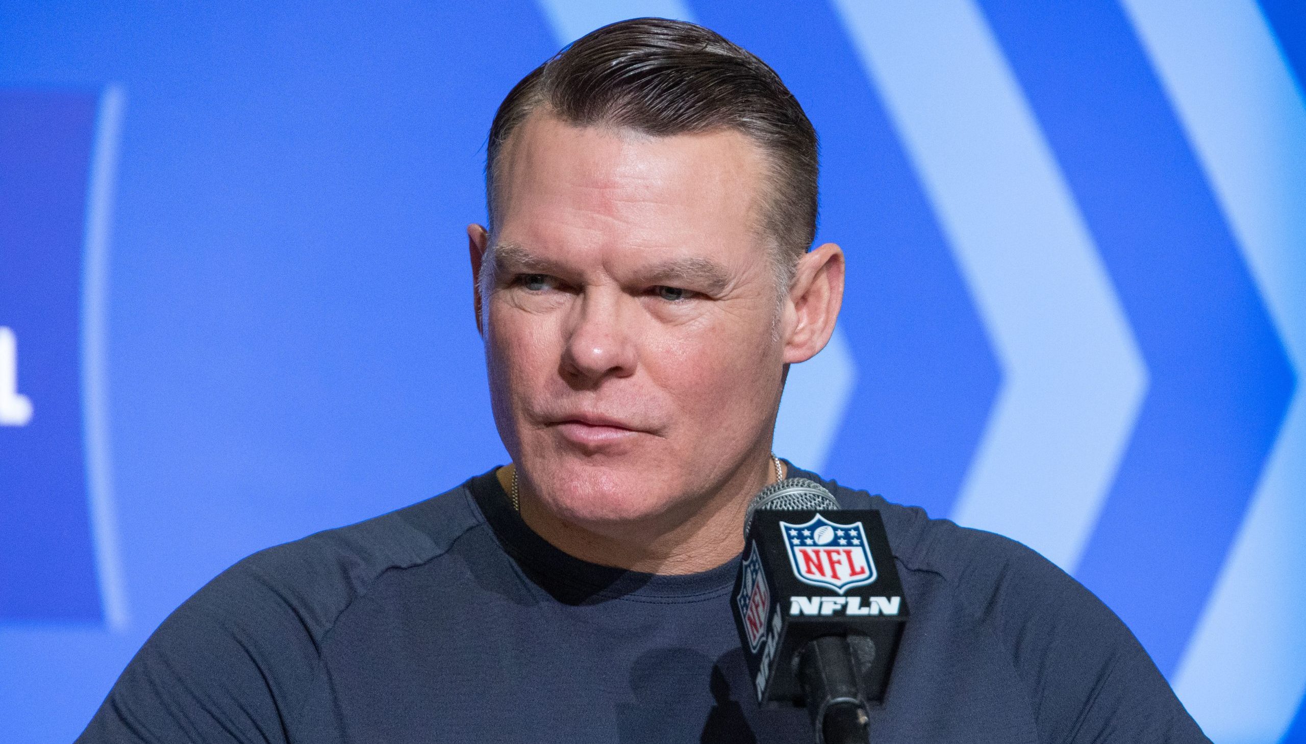 Colts general manager Chris Ballard speaks to the press at the NFL Combine