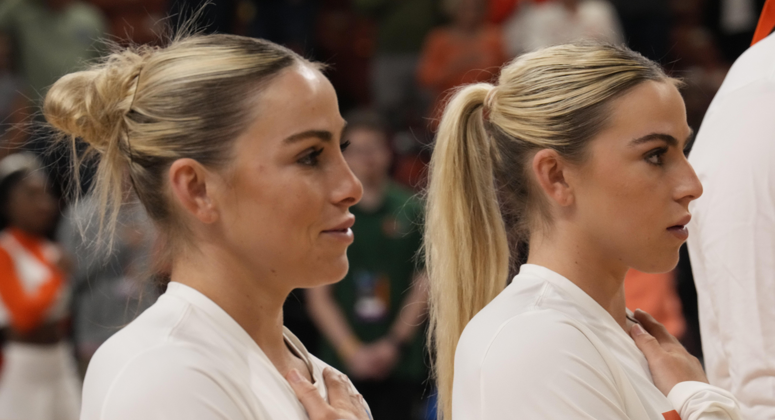 Hanna (L) and Haley Cavinder ahead of a March 26 NCAA Tournament game.
