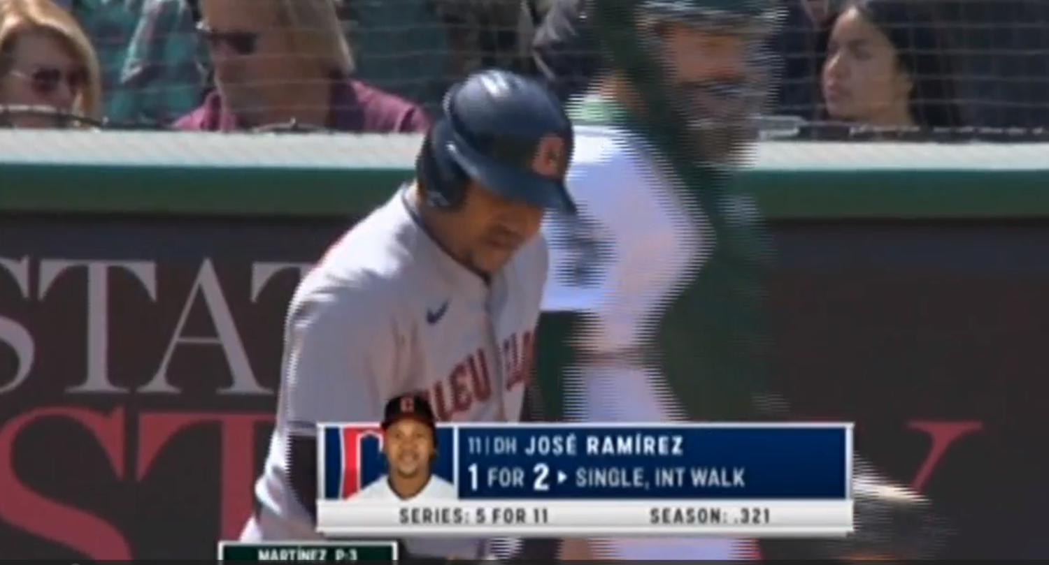 A José Ramírez at-bat on Bally Sports Great Lakes on April 5, 2023.