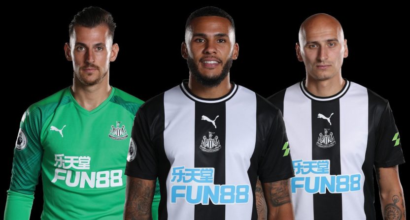 Newcastle United jerseys with a Fun 88 sponsorship.