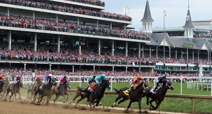 A view of the first turn of the 149th running of the Kentucky Derby.