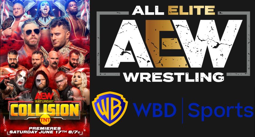 An AEW: Collision poster, with AEW and WBD Sports logos.