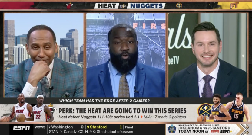 Kendrick Perkins breathing loudly on First Take