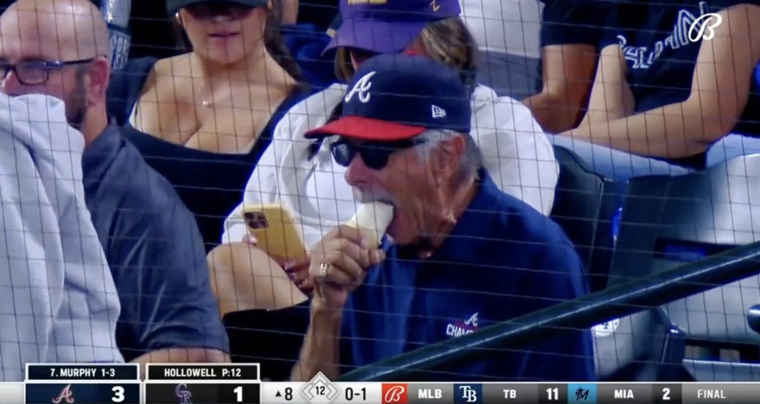 Atlanta Braves fan eating ice cream