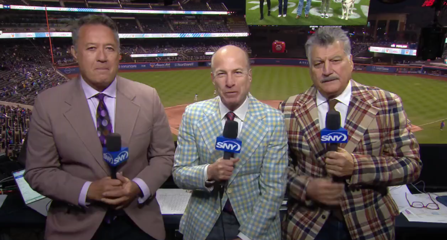 The SNY broadcast team in suits.