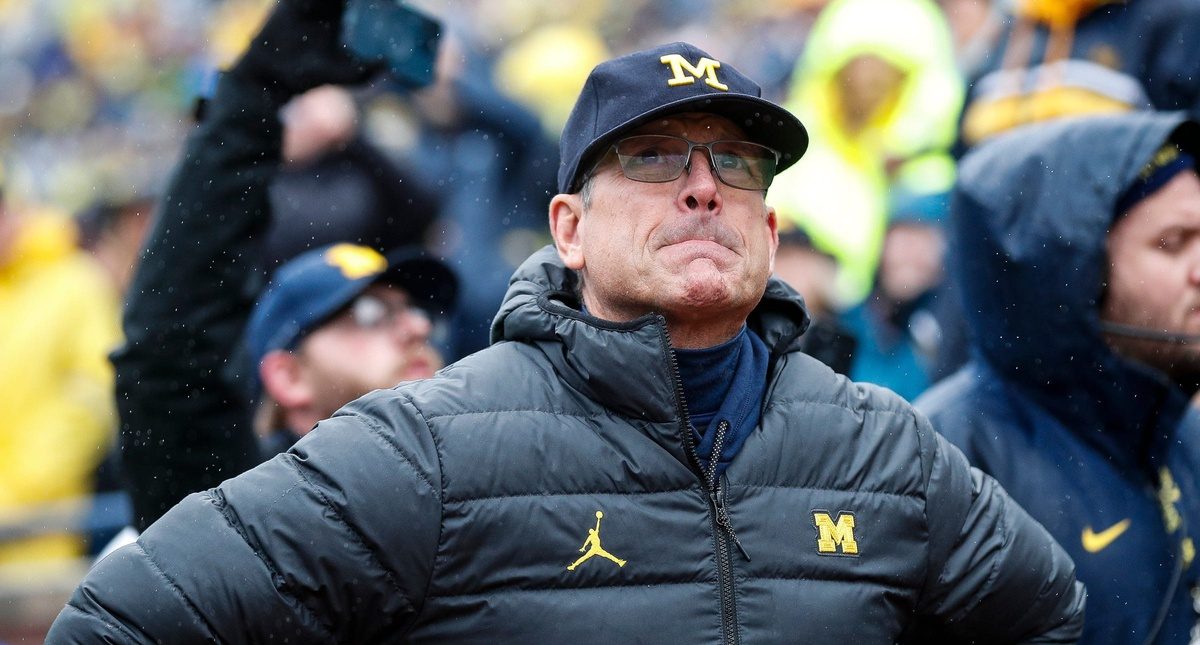 Michigan coach Jim Harbaugh looks on from the sidelines during the Wolverines' game against Indiana on Oct. 14, 2023.