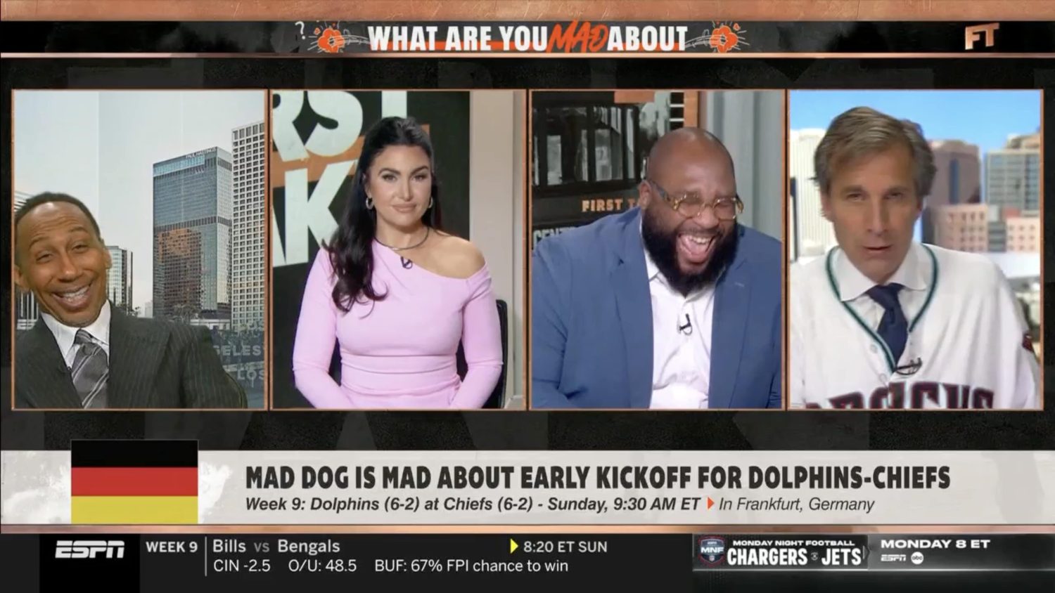 Stephen A. Smith, Molly Qerim, Marcus Spears and Chris Russo on First Take