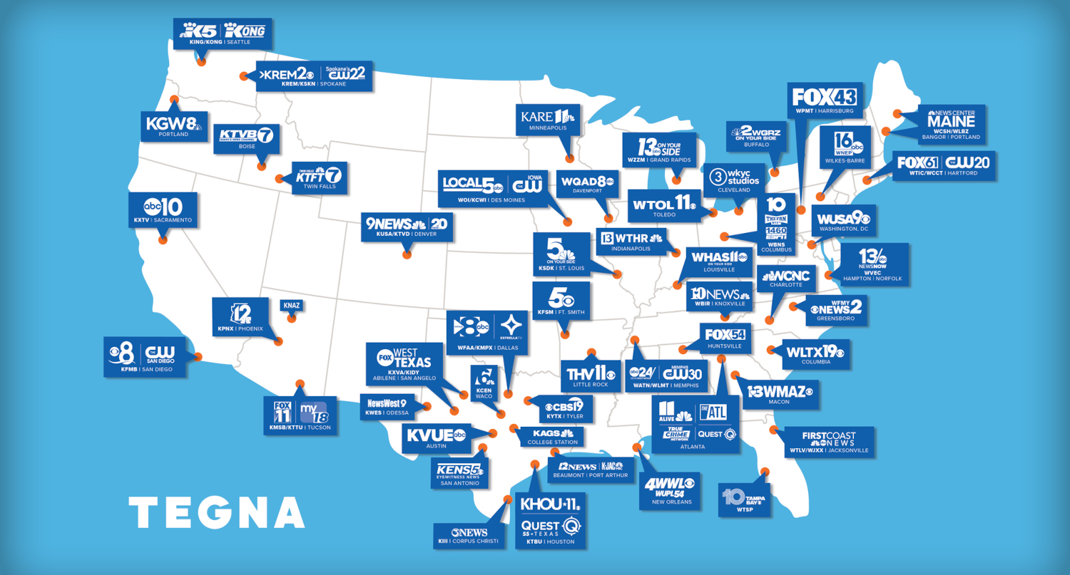 Tegna's map of stations in 2022.