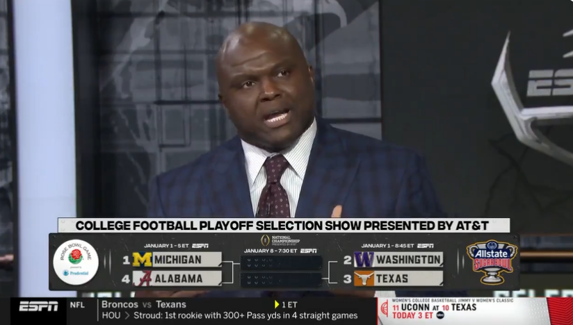 ESPN's Booger McFarland went off after it was announced that Alabama, not Florida State was the No. 4 seed in the College Football Playoff. Photo Credit: ESPN