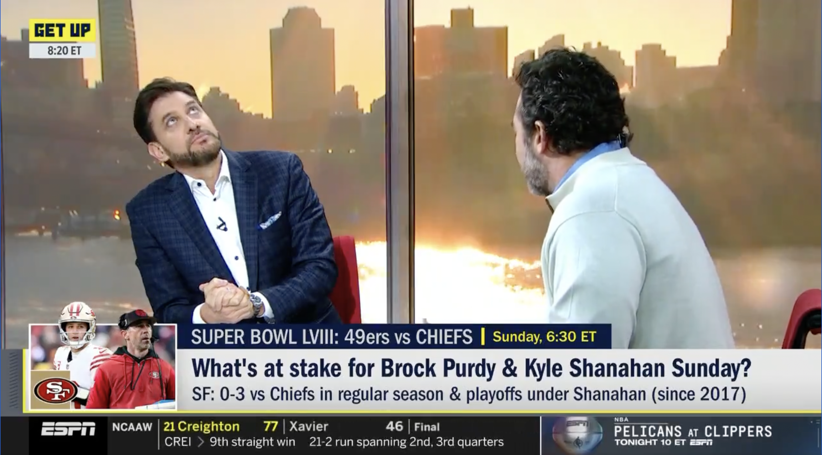 Mike Greenberg and Jeff Saturday clash over Brock Purdy on the set of ESPN's "Get Up."