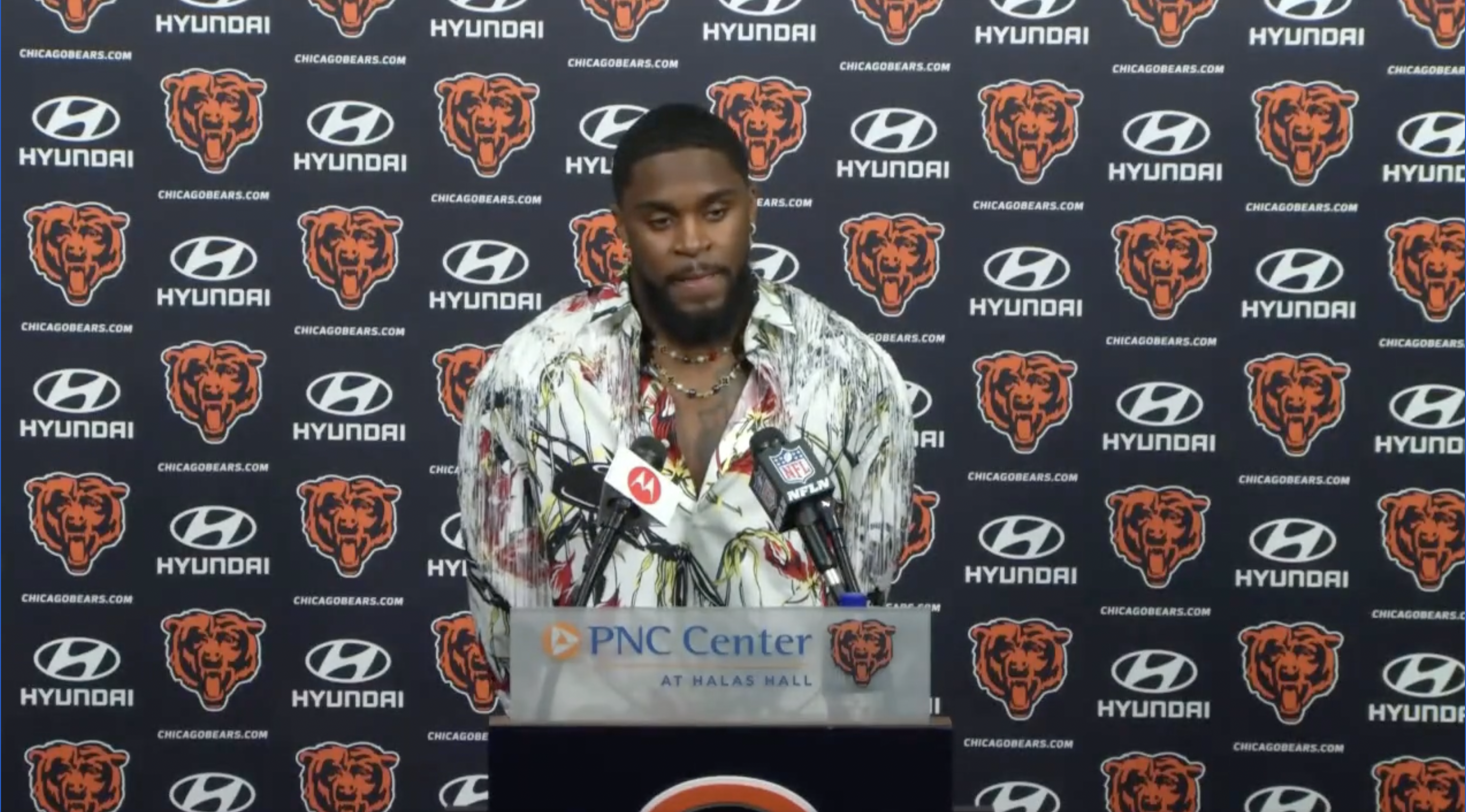 Chicago Bears cornerback Jaylon Johnson at a press conference announcing his contract extension on Monday, March 11.