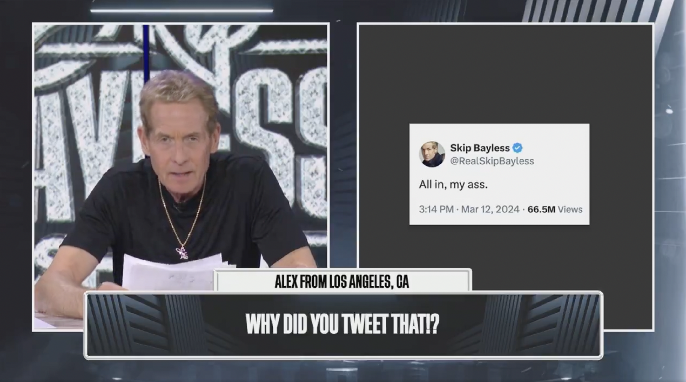 Skip Bayless explaining his viral tweet about the Cowboys. Photo Credit: The Skip Bayless Show